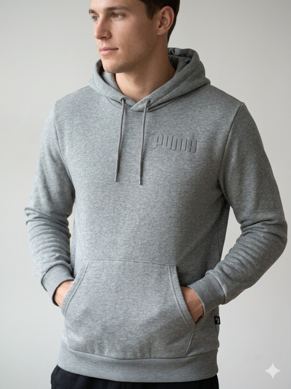 PUMA Men’s Modern Embossed Mid-Weight Gray Fleece Pullover Hoodie 1797